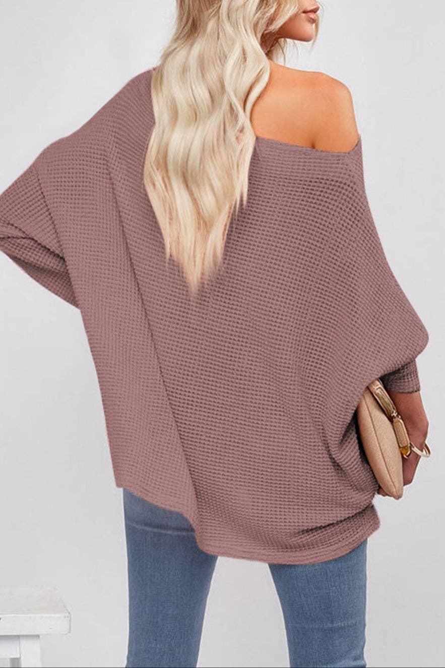 Waffle Knit Long Sleeve Blouse