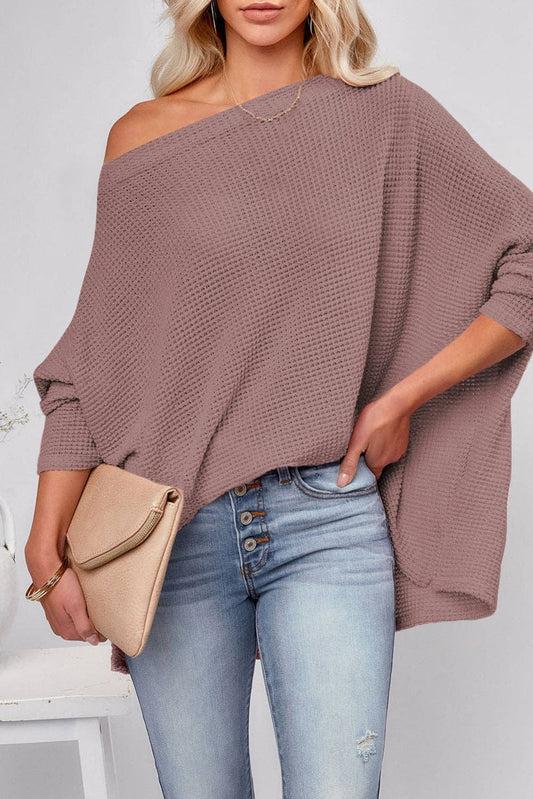 Waffle Knit Long Sleeve Blouse